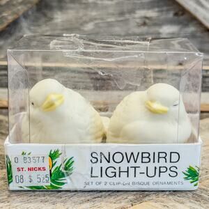 1984 Department 56 Snowbird Light-Ups-Vintage Clip-On Bisque Ornaments-Set of 2